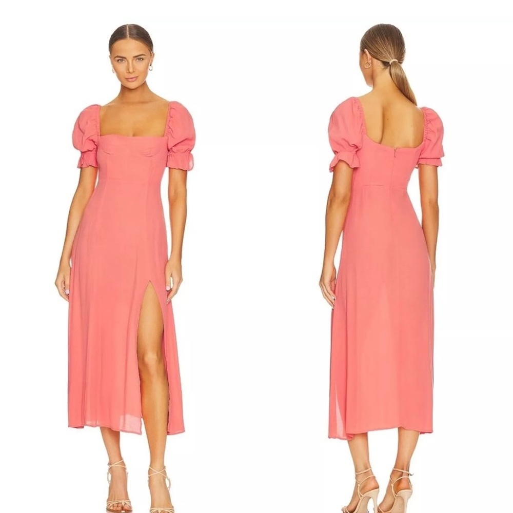 We wore what  slit peach coral puff sleeve midi dress size 8